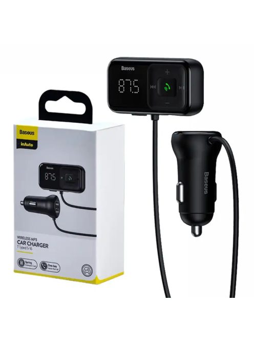 Baseus S-16 Autós Bluetooth MP3-lejátszó + töltő, T alakú, OS fekete
