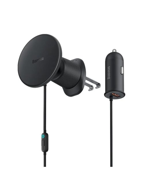 Baseus CW01 mágneses autós telefontartó szellőzőrácshoz USB-A töltővel, 15W + 25W