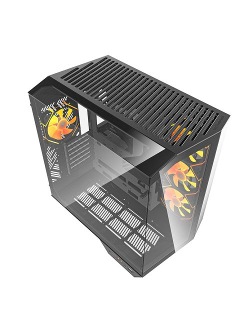 Darkflash DY470 számítógépház (fekete) + 4 ventilátor + GPU konzol
