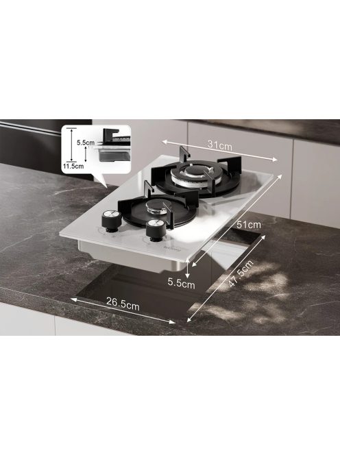 ISEASY MGBG-312A gázfőzőlap, 2 égő (fehér)