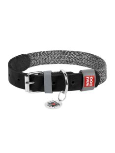   Kutyanyakörv természetes bőrből és újrahasznosított anyagból, QR kóddal Waudog L méretű, 25 mm széles, fekete színű.