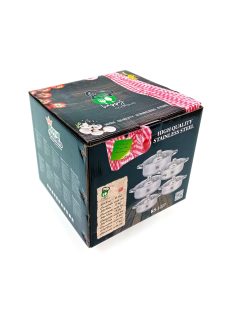 Rozsdamentes acél dénykészlet 10 részes, üveg fedővel